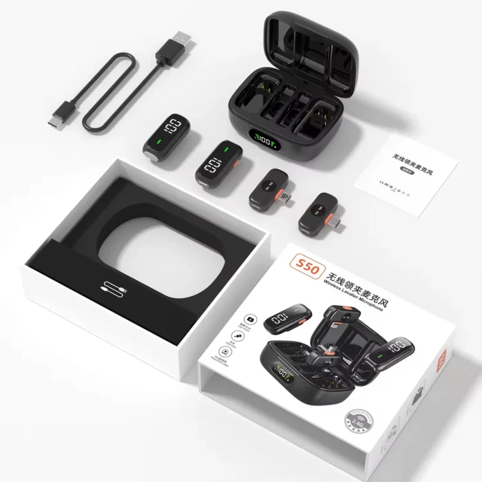 S50 4-in-1 wireless lavalier back clip microphone magnetic noise cancelling charging case for live streaming Nairobi, Kenya