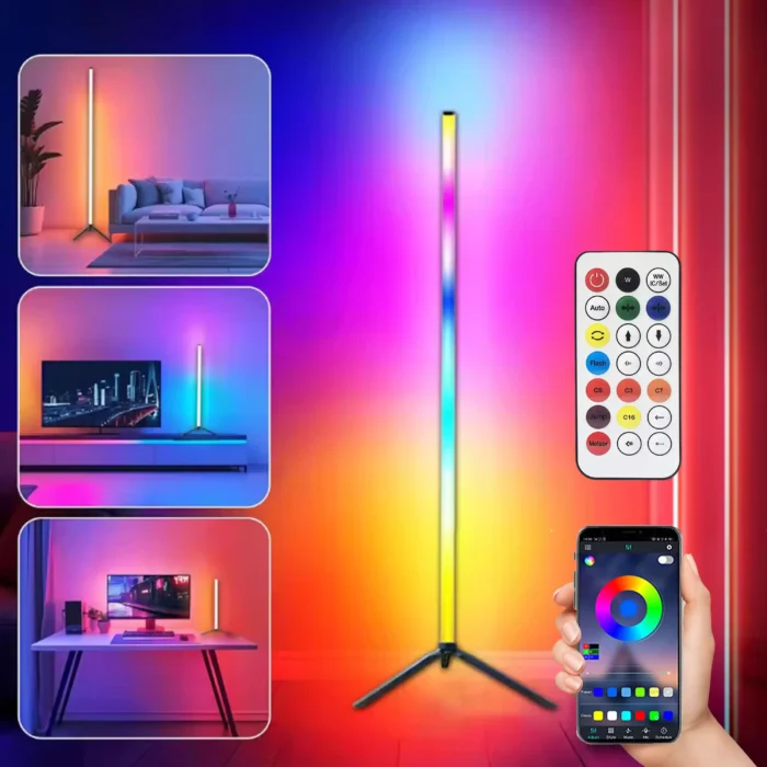 Modern corner floor lamp with remote control and colorful lighting